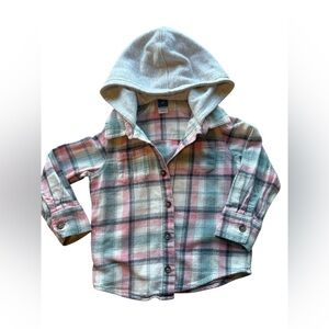 Plaid Hooded Kids Shirt - Pink and Gray